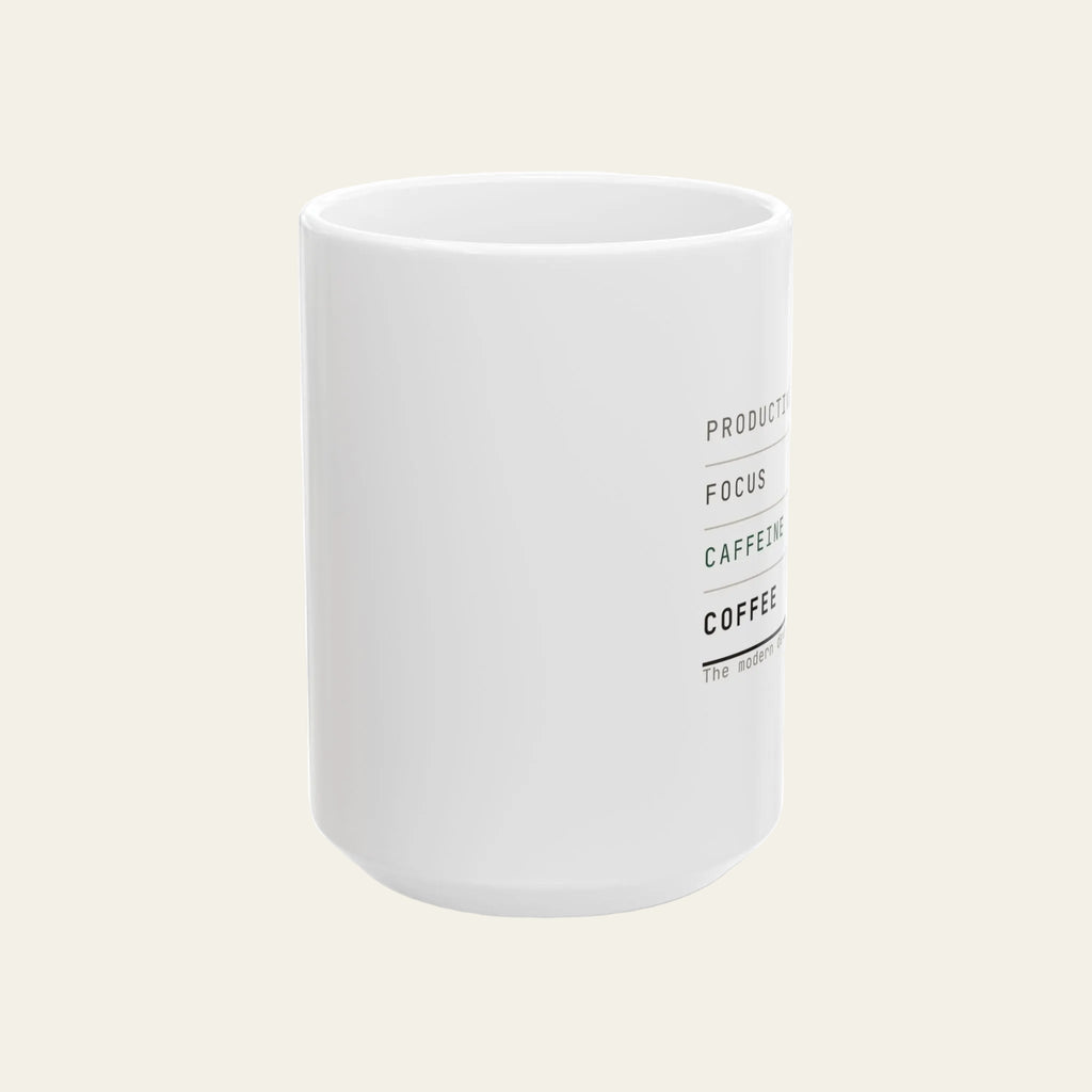 Productivity Focus Caffeine Coffee Mug, Funny Programmer Gift, Software Engineer Mug, Minimalist Office Gift, 15oz Coffee