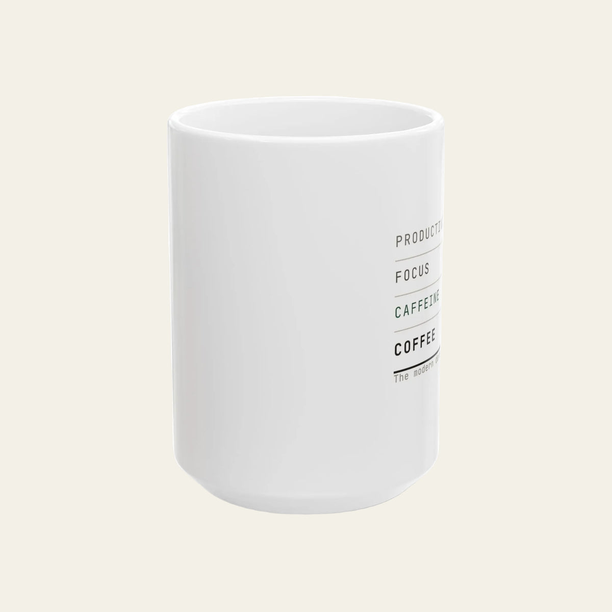 Productivity Focus Caffeine Coffee Mug, Funny Programmer Gift, Software Engineer Mug, Minimalist Office Gift, 15oz Coffee