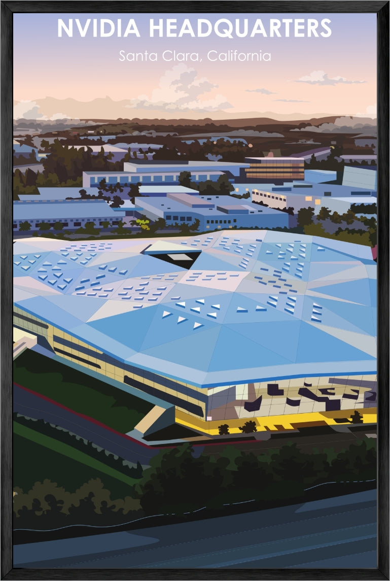 NVIDIA Headquarters — Santa Clara Retro Travel Poster, Framed Print