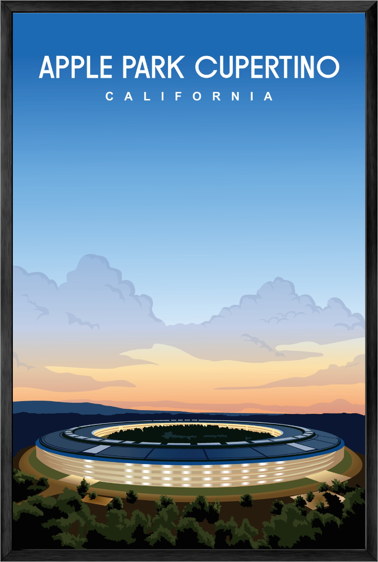 Cupertino, California — Retro Travel Poster, Framed Silicon Valley Print