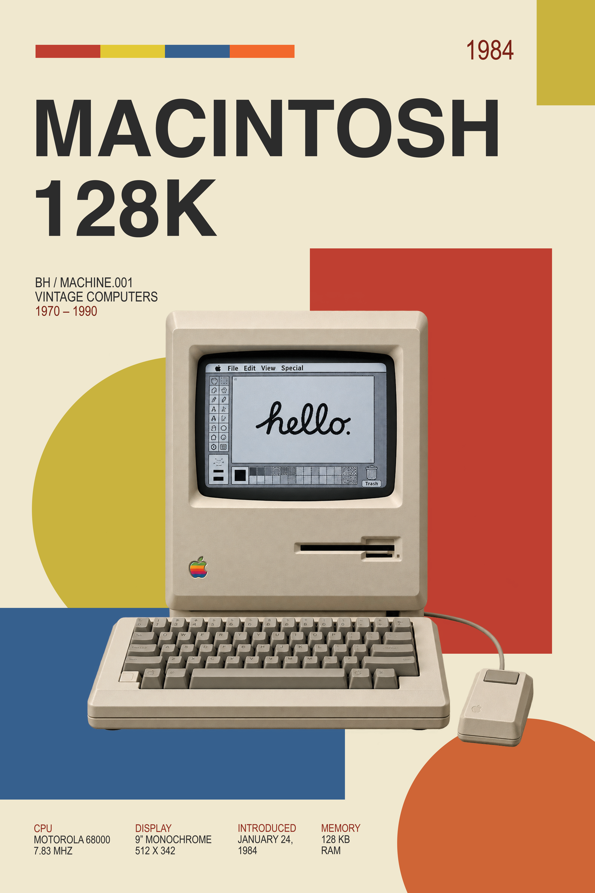 Macintosh 128K Retro Poster — Vintage 1984 Computer Matte Vertical Print