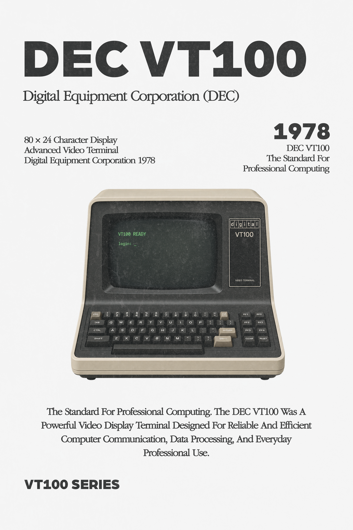 DEC VT100 — 1978 Vintage Computer Matte Vertical Print