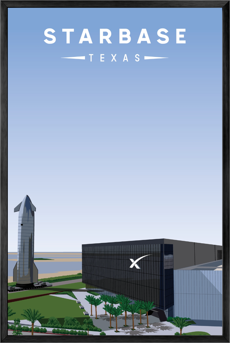 Starbase Texas — Retro Travel Poster, Gulf Coast Framed Print